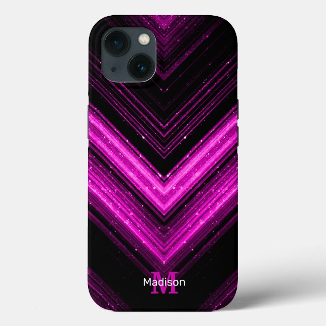 Glittrande metallisk varmröd magenta-chevron Monog (Baksida)