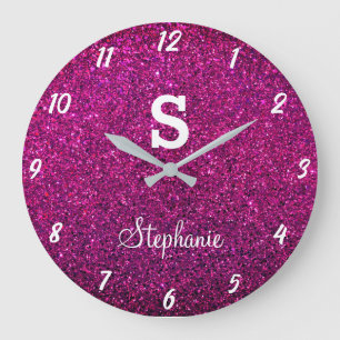 Glittrande Monogram Lila Rosa Moderna Gavor Stor Klocka