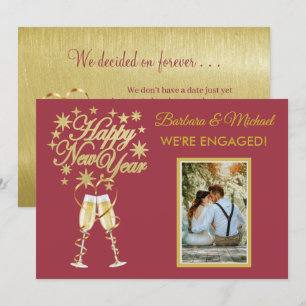 Glittrande Nyårsförlovning Guld Röd Annonsering Inbjudningar