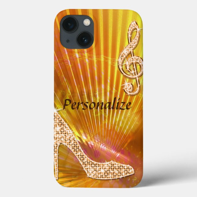 Glittrande Orange Musiknot & Stilettklack (Baksida)