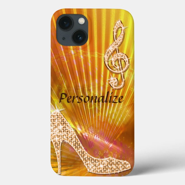 Glittrande Orange Musiknot & Stilettklack (Baksida)