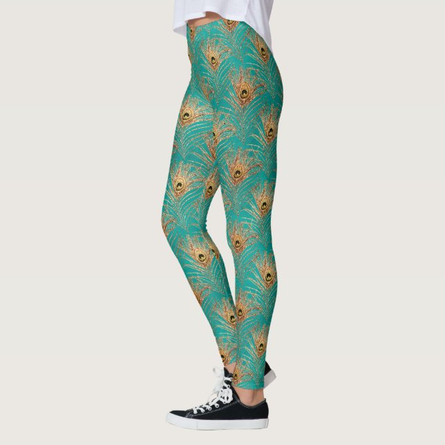 Glittrande påfågelsfjädrar Mönster  Leggings (Vänster)