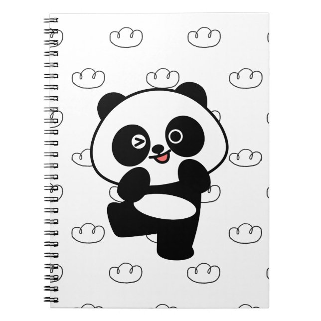 Glittrande Panda Molnmönster Kawaii Konst Anteckningsbok (Framsidan)