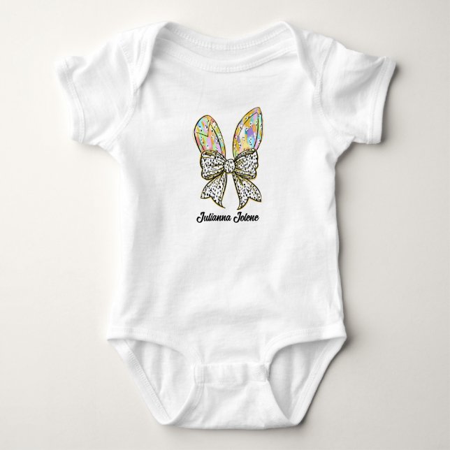 Glittrande påskharen öron anpassat namn t shirt (Framsida)