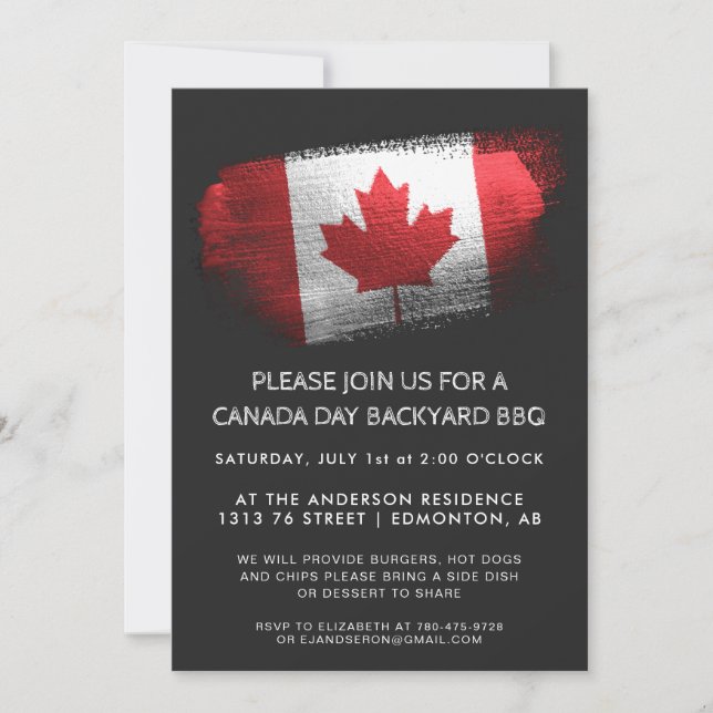 Glittrande penseldrag Canada Day Grillfest Inbjuda (Framsida)