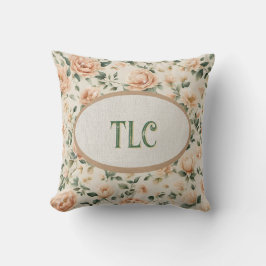 Glittrande Peony-monogrammönster med persika Kudde