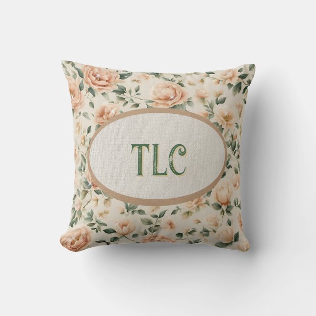 Glittrande Peony-monogrammönster med persika Kudde (Framsida)