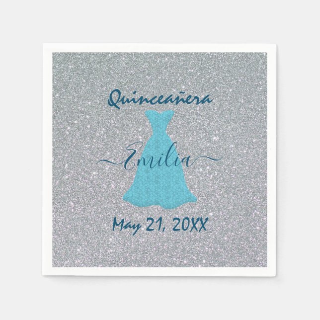 Glittrande Quinceanera-minnesstund Pappersservett (Framsidan)