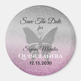Glittrande Quinceañera Spara Datum Inbjudan Magnet