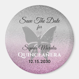 Glittrande Quinceañera Spara Datum Inbjudan Magnet