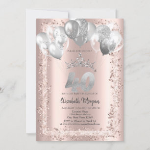 Glittrande ram, Silverkrona, Ballonger 40-årsdag Inbjudningar