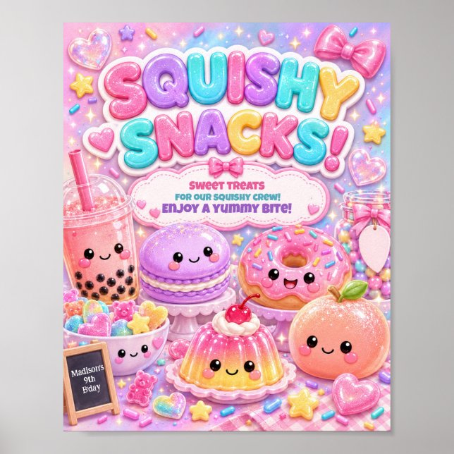 Glittrande Regnbåge Squishy Snacks Födelsedagsfest Poster (Framsidan)