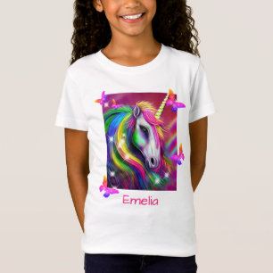 Glittrande regnbågs enhörningshuvud t shirt