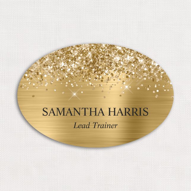 Glittrande rektangulär logotyp i guld folie namnbricka (Glittery Gold Foil Rectangle Logo Name Tag)