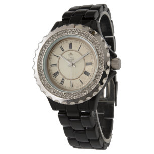Glittrande Rhinestone Vintageklocka - Elegant Svar Armbandsur