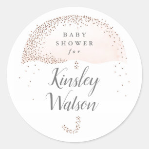 Glittrande rosa akvarellparaply baby shower runt klistermärke
