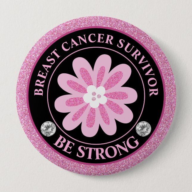 Glittrande Rosa Blomma Bröstcancer Medvetenhet Des Knapp (Framsida)