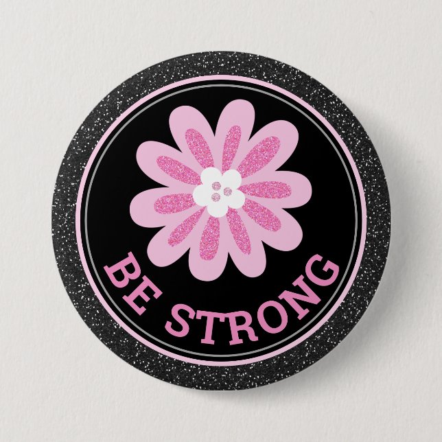 Glittrande Rosa Blomma Bröstcancer Medvetenhet Des Knapp (Framsida)