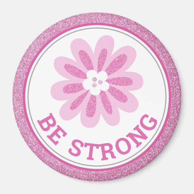Glittrande Rosa Blomma Bröstcancer Medvetenhet Des Magnet (Framsidan)
