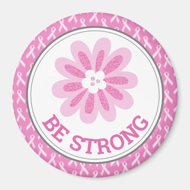 Glittrande Rosa Blomma Bröstcancer Medvetenhet Des Magnet (Framsidan)
