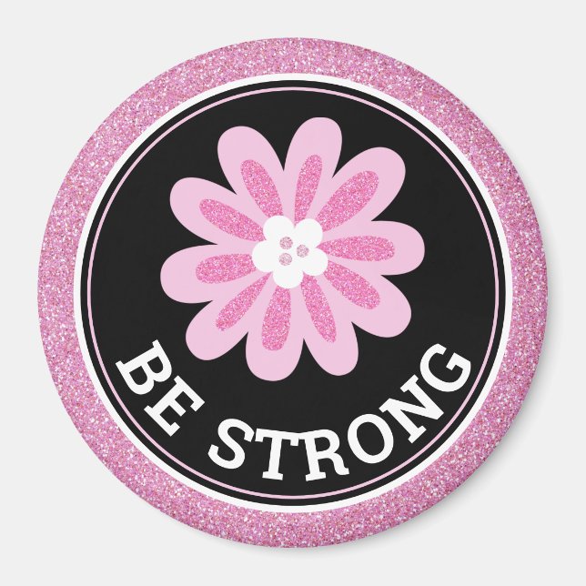 Glittrande Rosa Blomma Bröstcancer Medvetenhet Des Magnet (Framsidan)