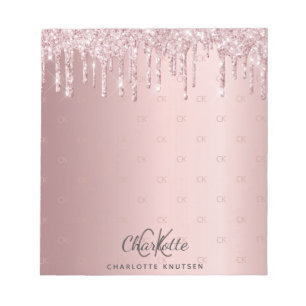 Glittrande rosa droppande monograminitialer anteckningsblock