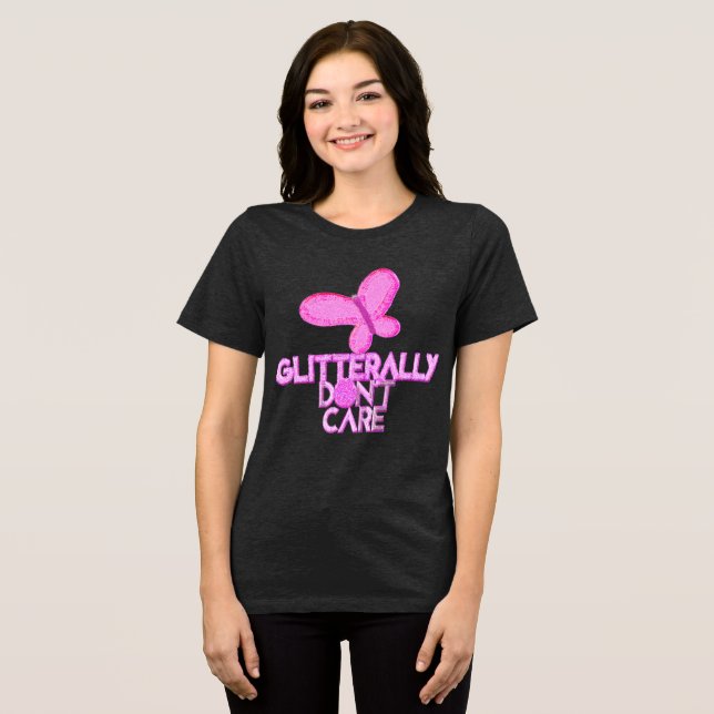 Glittrande rosa fjäril bryr sig inte t shirt (Framsida Full)