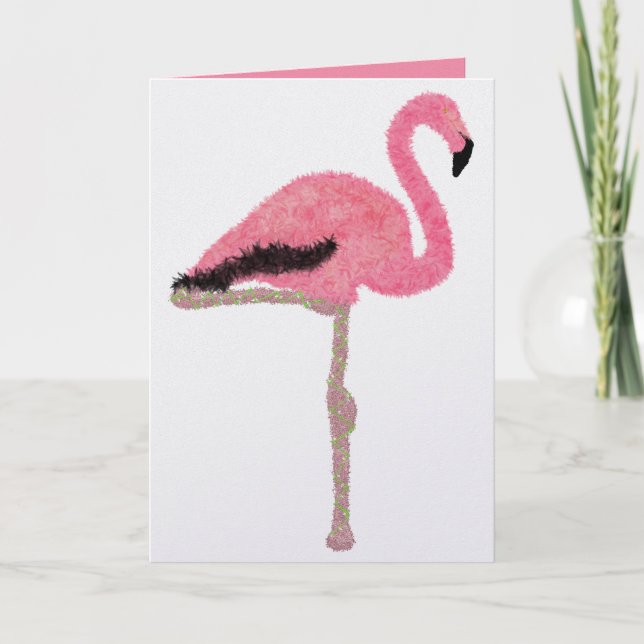 Glittrande rosa flamingo strand jul helgkort (Framsida)