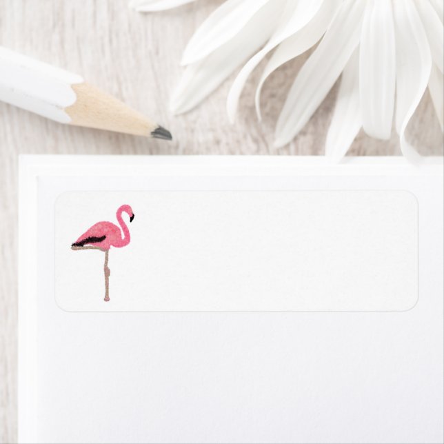 Glittrande rosa flamingo strand jul returadress etikett (Insitu)
