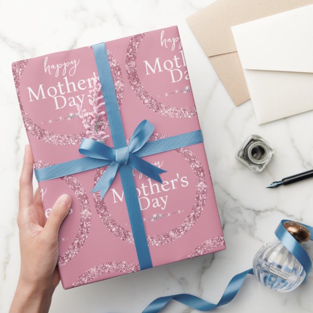 Glittrande Rosa Glitter & Diamanter Glad Mors Dag  Presentpapper (Gifting)