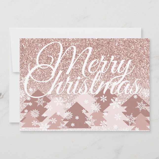 Glittrande Rosa God Jul Rosa Träd Julkort (Framsida)