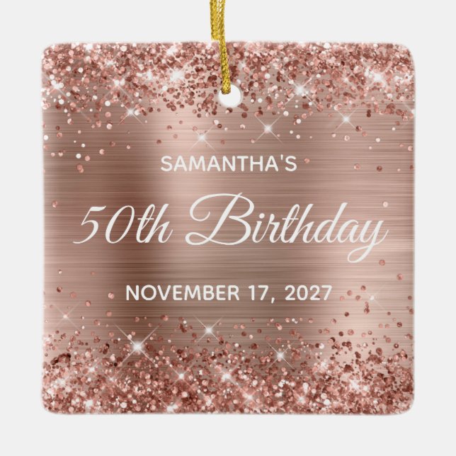 Glittrande Rosa Guld Folie 50-årsdag Julgransprydnad Keramik (Framsida)