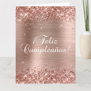 Glittrande Rosa Guld Folie Stor Feliz Cumpleaños Kort