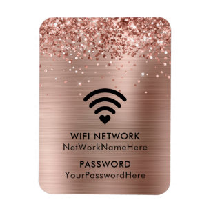 Glittrande Rosa Guld Folie WiFi Nätverk och Löseno Magnet