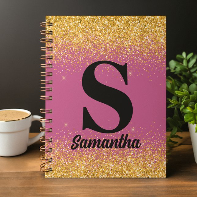 Glittrande rosa guldmonogram anteckningsbok (Skapare uppladdad)