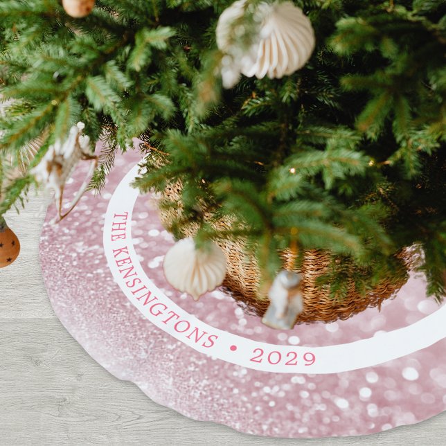 Glittrande Rosa Helgdag Gnistra Mönster Julgransmatta Borstad Polyester (Pink Sparkle | Baby's First Christmas Brushed Polyester Tree Skirt)