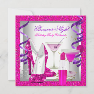 Glittrande Rosa Lila Glamour Natt Martini Fest Inbjudningar