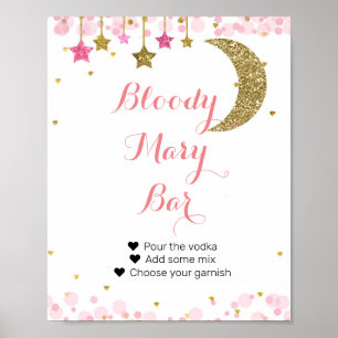 Glittrande rosa måne Akvarell Bloody Mary Barskylt Poster