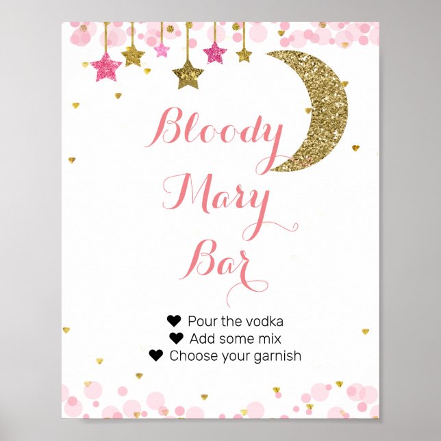 Glittrande rosa måne Akvarell Bloody Mary Barskylt Poster (Framsidan)