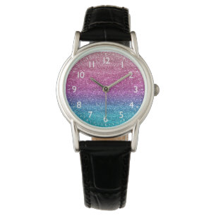 Glittrande rosa och blå gradientglitter armbandsur