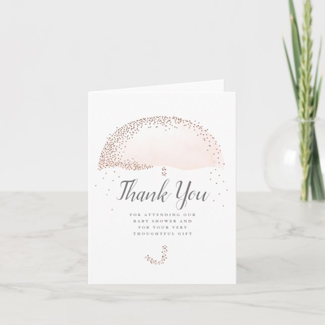 Glittrande rosa paraply baby shower tack kort (Framsida)