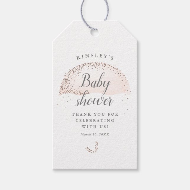 Glittrande rosa paraply tack för baby shower presentetikett (Framsidan)
