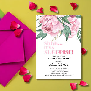 Glittrande Rosa Peony Blommig Överraskningsfödelse Inbjudningar