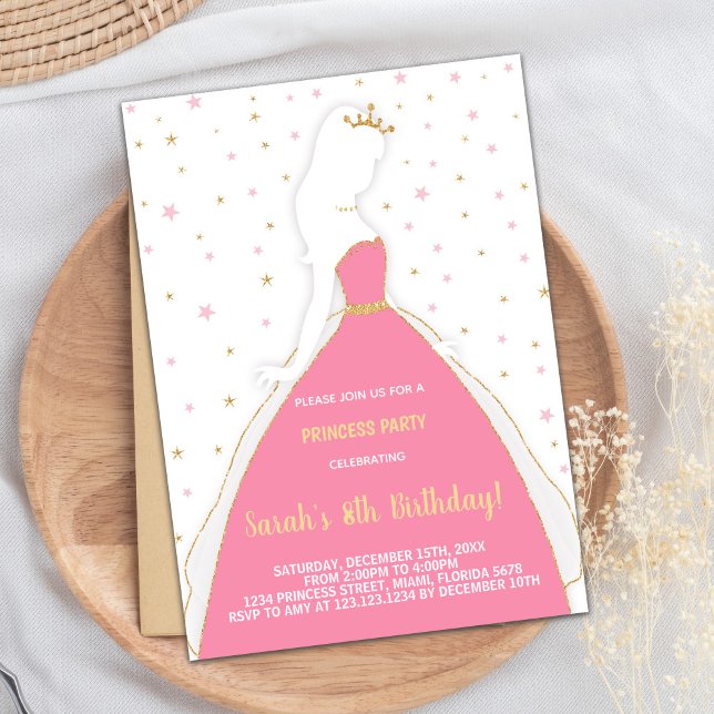 Glittrande Rosa Prinsessa Födelsedagsinbjudningar Inbjudningar (Glitter Pink Princess Birthday Invitations)