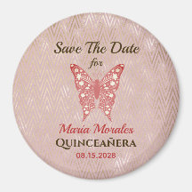 Glittrande Rosa Quinceanera Spara Datum Magnet