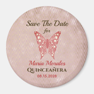 Glittrande Rosa Quinceanera Spara Datum Magnet