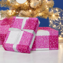 Glittrande rosa rutigt mönster presentpapper