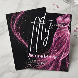 Glittrande Rosa Svart Chic 50 & Fantastisk Födelse Inbjudningar