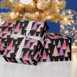 Glittrande rosa svart julgransmönster presentpapper