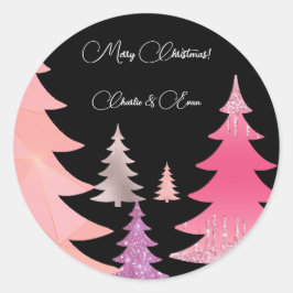 Glittrande Rosa Svart Monogram Runt Klistermärke
